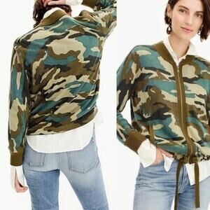 J. Crew Womens Wool Camo Bomber Jacket Size S Full Zip Military Army Y2K Preppy